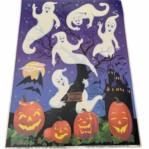 Vintage JMC Halloween Glitter Hologram Window Clings Decorations 2 Sheets - Picture 2 of 5